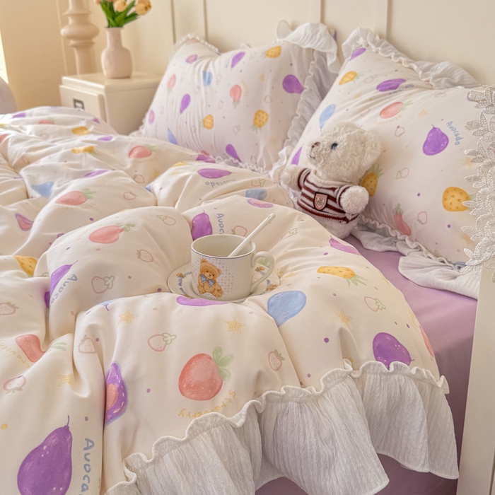 91家纺网 家纺一手货源 找家纺 橘子家 2026新款柔肤棉床单四件套 水果派