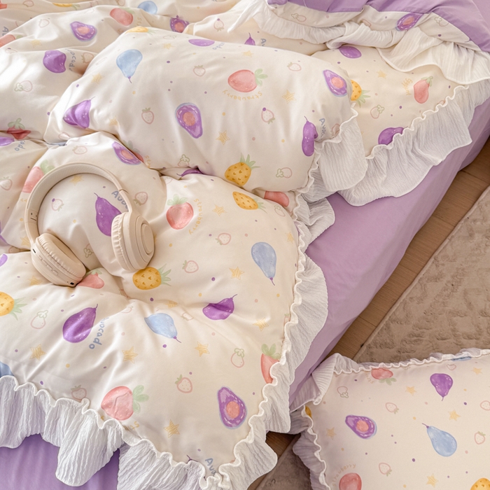 91家纺网 家纺一手货源 找家纺 橘子家 2026新款柔肤棉床单四件套 水果派