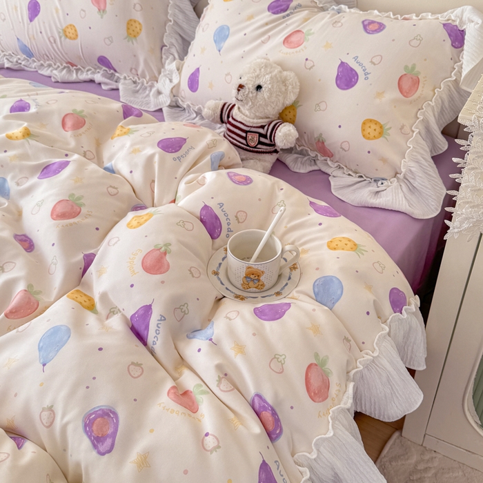 91家纺网 家纺一手货源 找家纺 橘子家 2026新款柔肤棉床单四件套 水果派