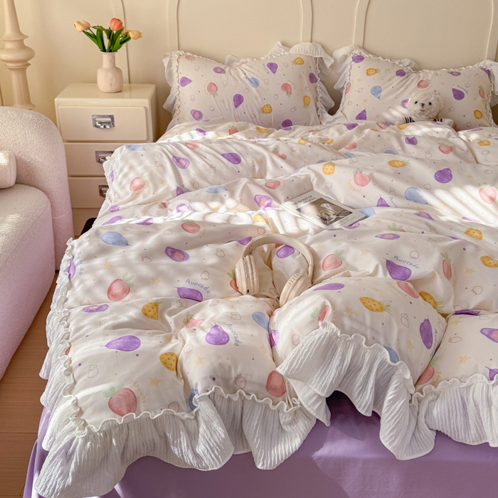 91家纺网 家纺一手货源 找家纺 橘子家 2026新款柔肤棉床单四件套 水果派