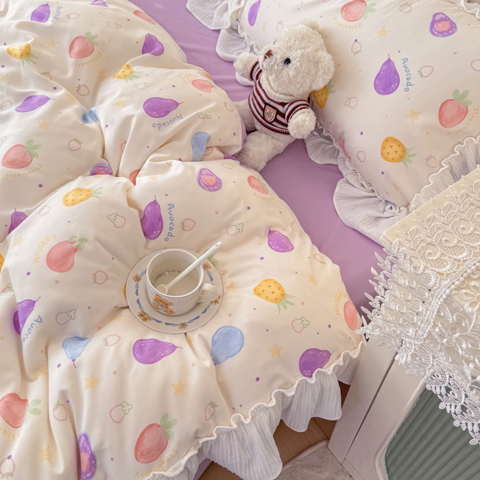 91家纺网 家纺一手货源 找家纺 橘子家 2026新款柔肤棉床单四件套 水果派