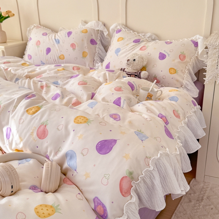 91家纺网 家纺一手货源 找家纺 橘子家 2026新款柔肤棉床单四件套 水果派