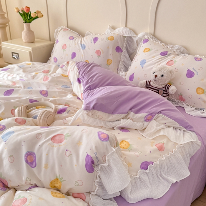 91家纺网 家纺一手货源 找家纺 橘子家 2026新款柔肤棉床单四件套 水果派