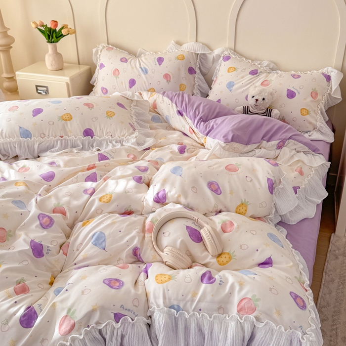 91家纺网 家纺一手货源 找家纺 橘子家 2026新款柔肤棉床单四件套 水果派