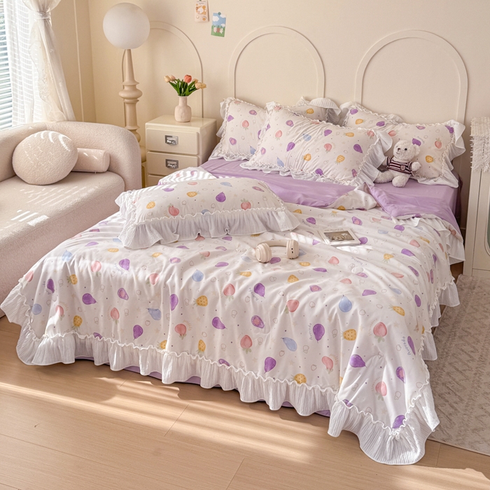 91家纺网 家纺一手货源 找家纺 橘子家 2026新款柔肤棉床单四件套 水果派