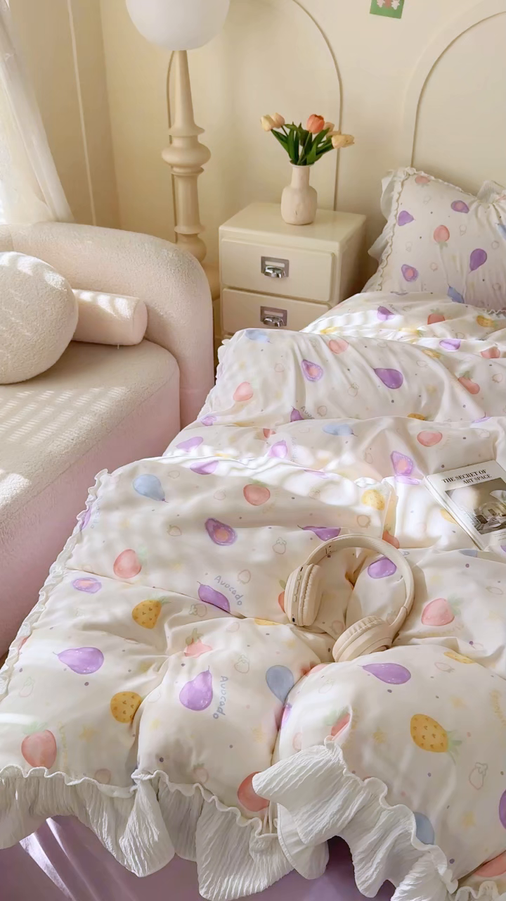 91家纺网 家纺一手货源 找家纺 橘子家 2026新款柔肤棉床单四件套 水果派