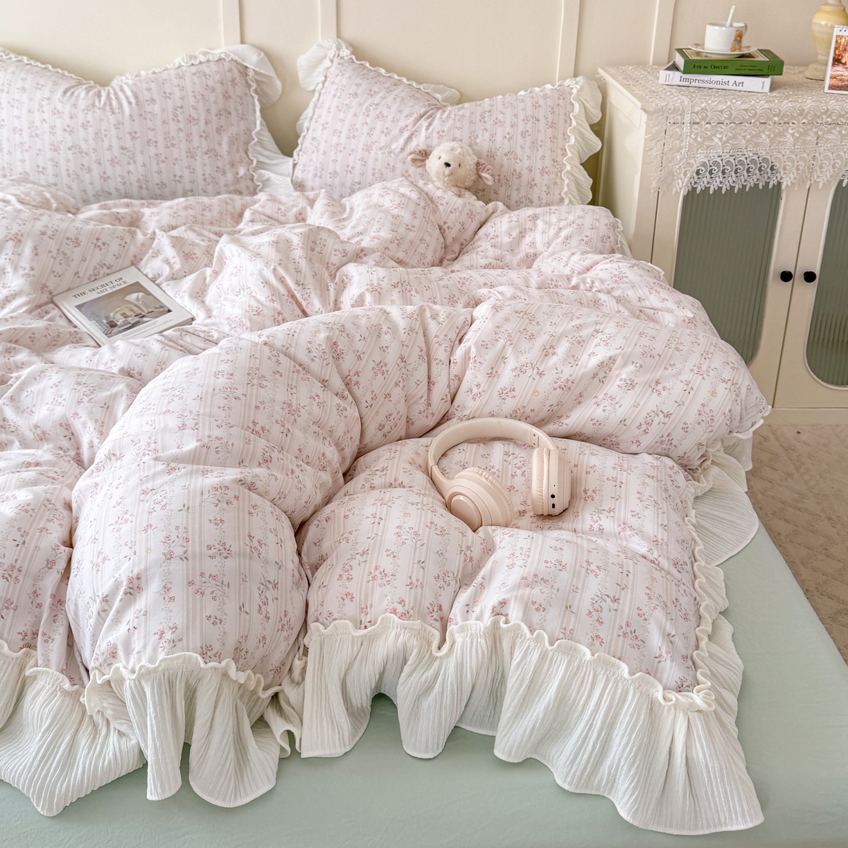 91家纺网 家纺一手货源 找家纺 橘子家 2026新款柔肤棉床单四件套 桃花诺