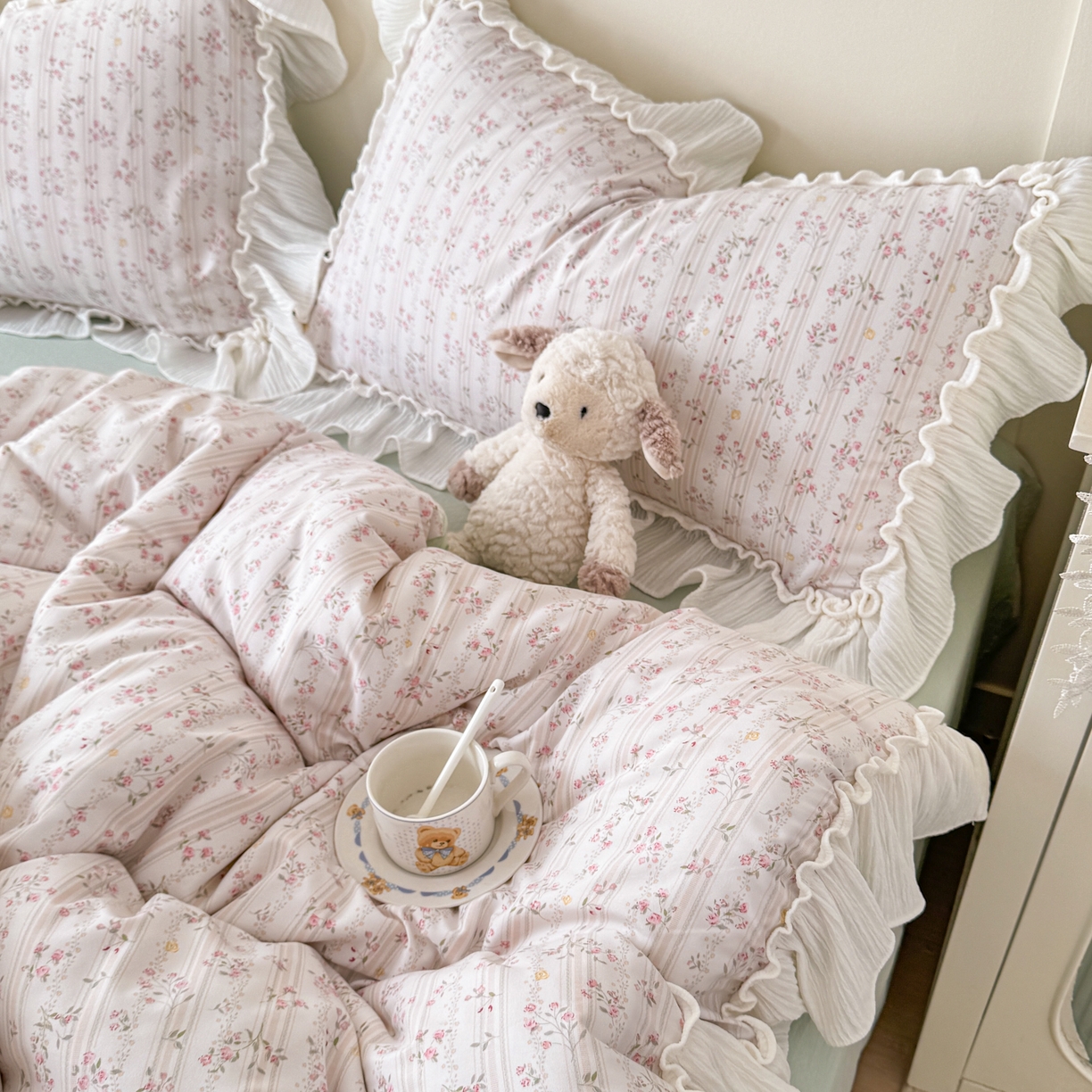 91家纺网 家纺一手货源 找家纺 橘子家 2026新款柔肤棉床单四件套 桃花诺