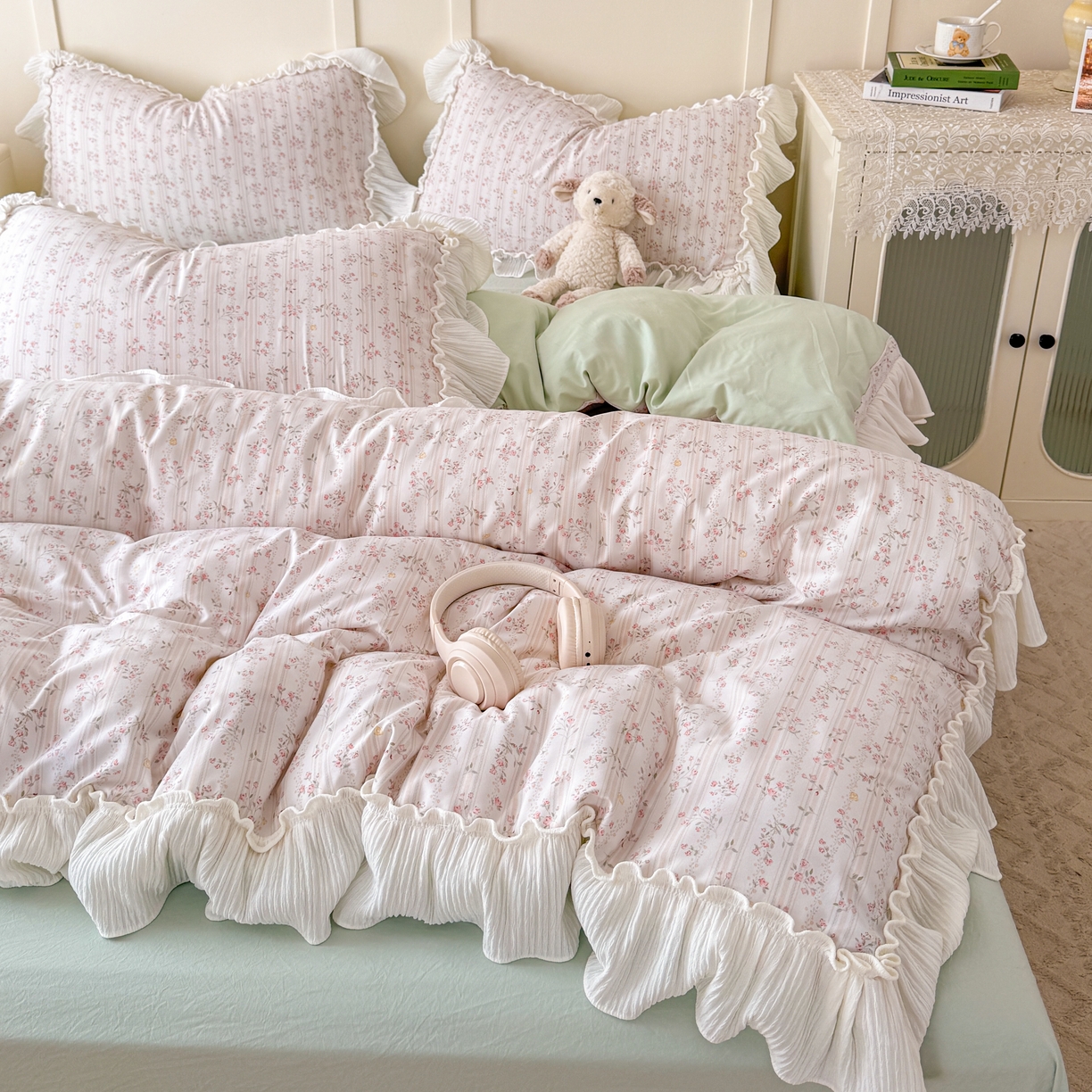 91家纺网 家纺一手货源 找家纺 橘子家 2026新款柔肤棉床单四件套 桃花诺