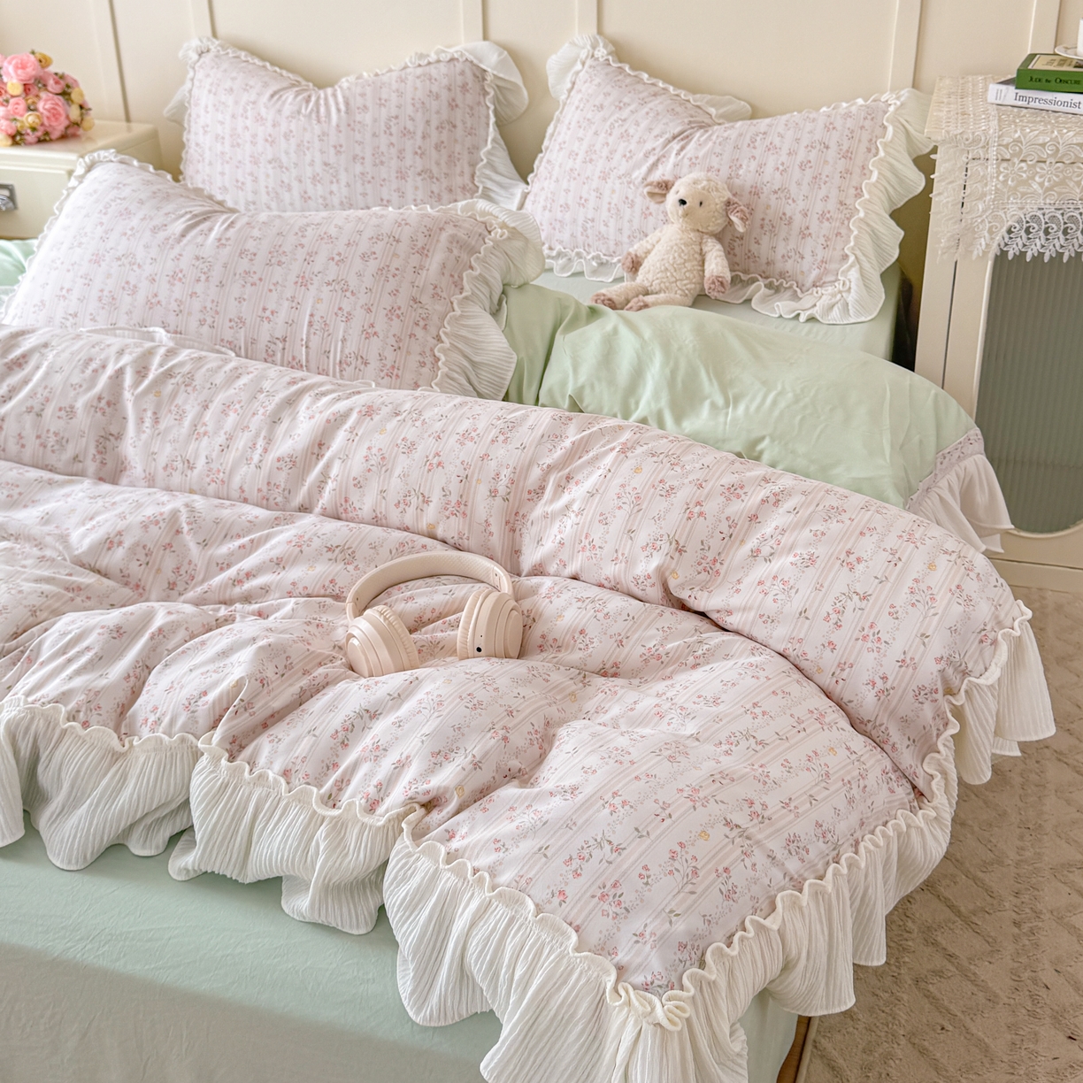 91家纺网 家纺一手货源 找家纺 橘子家 2026新款柔肤棉床单四件套 桃花诺