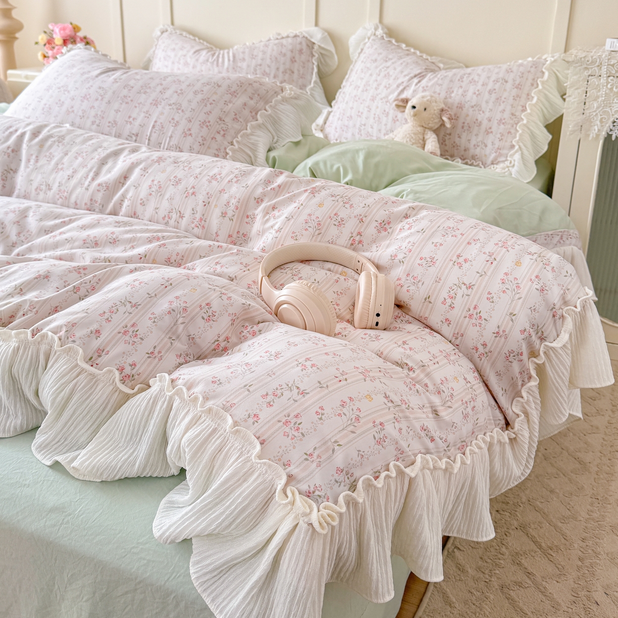 91家纺网 家纺一手货源 找家纺 橘子家 2026新款柔肤棉床单四件套 桃花诺