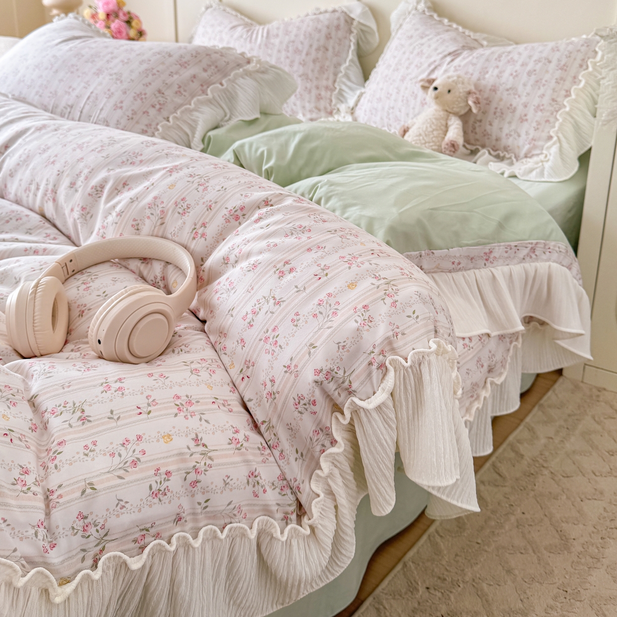 91家纺网 家纺一手货源 找家纺 橘子家 2026新款柔肤棉床单四件套 桃花诺