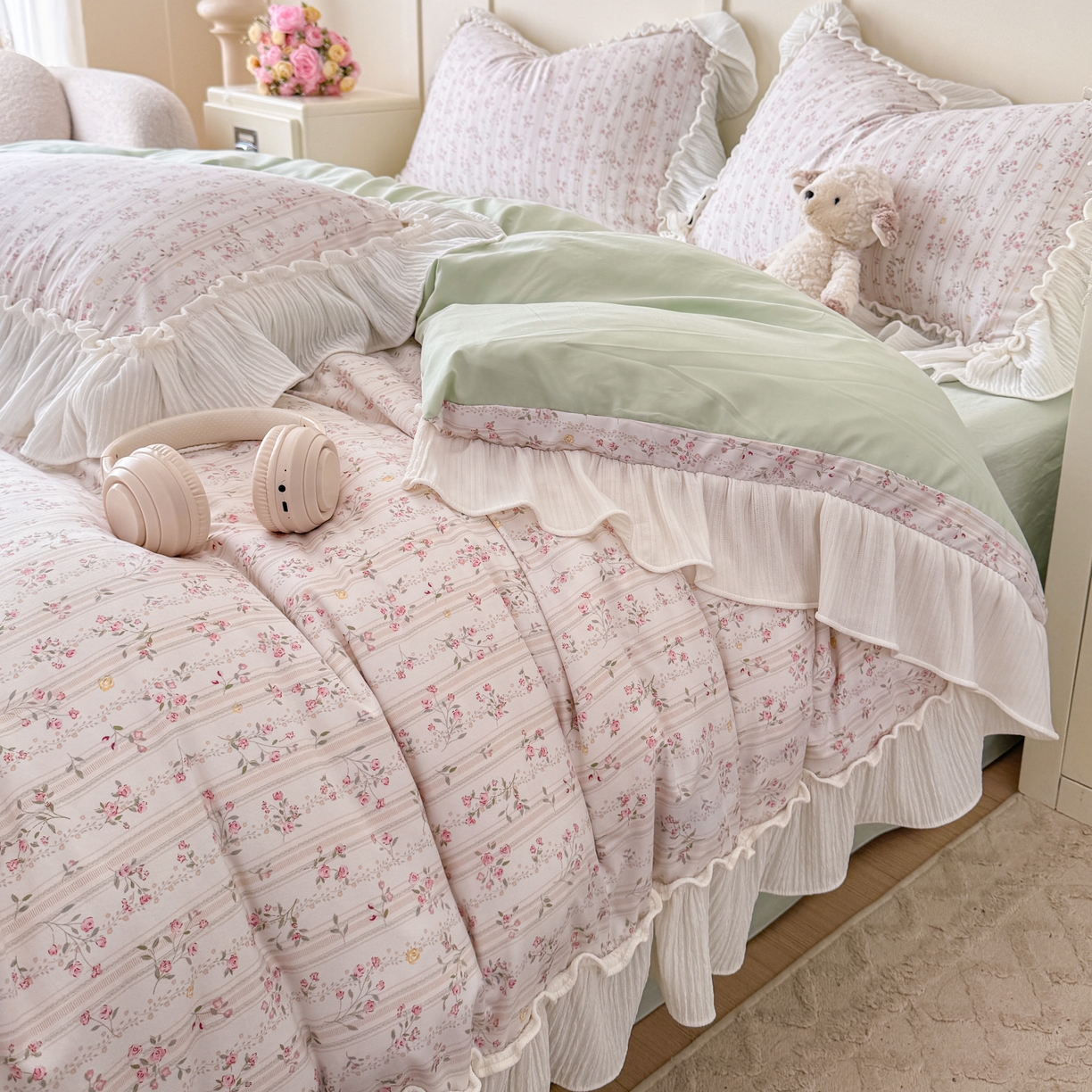 91家纺网 家纺一手货源 找家纺 橘子家 2026新款柔肤棉床单四件套 桃花诺