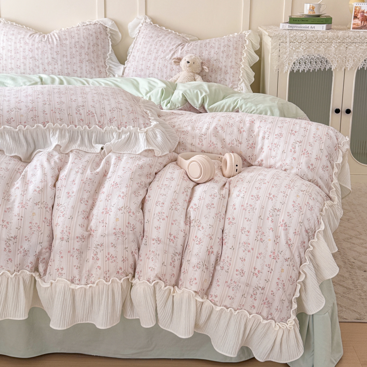 91家纺网 家纺一手货源 找家纺 橘子家 2026新款柔肤棉床单四件套 桃花诺