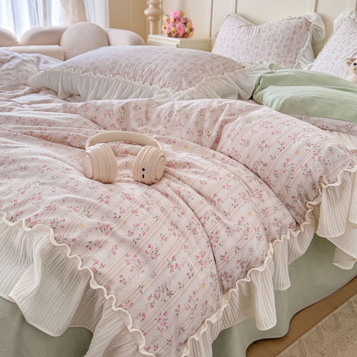 91家纺网 家纺一手货源 找家纺 橘子家 2026新款柔肤棉床单四件套 桃花诺