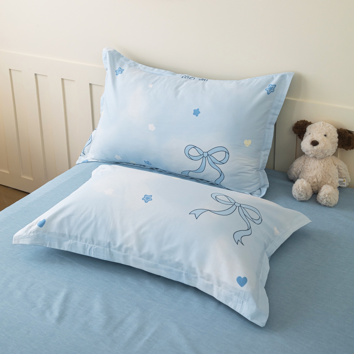 91家纺网 家纺一手货源 找家纺 梦纤绒 2026新款全棉纯棉印花四件套 蝴蝶结蓝