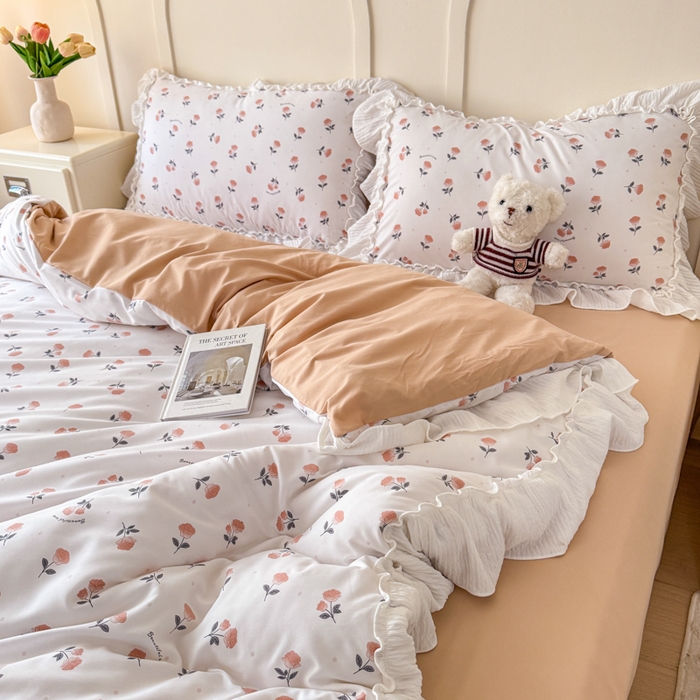 91家纺网 家纺一手货源 找家纺 橘子家 2026新款柔肤棉床单四件套 甜茶