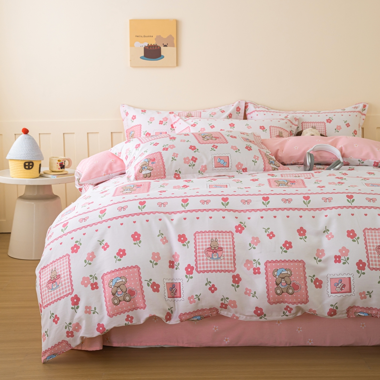 91家纺网 家纺一手货源 找家纺 梦纤绒 2026新款全棉纯棉印花四件套 花眠小宠