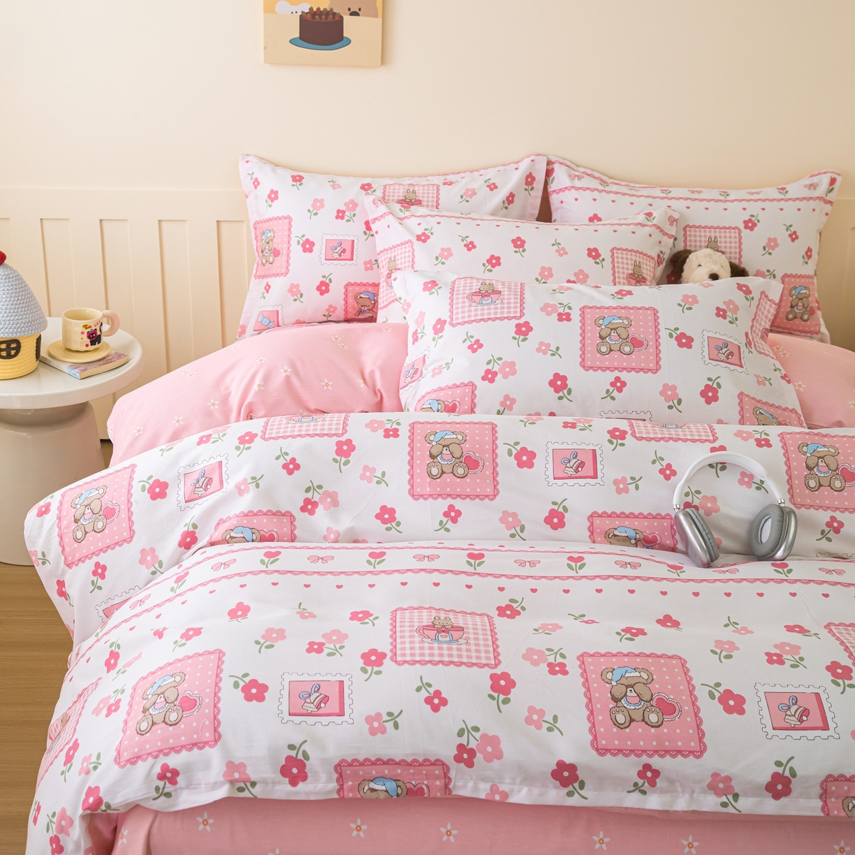 91家纺网 家纺一手货源 找家纺 梦纤绒 2026新款全棉纯棉印花四件套 花眠小宠