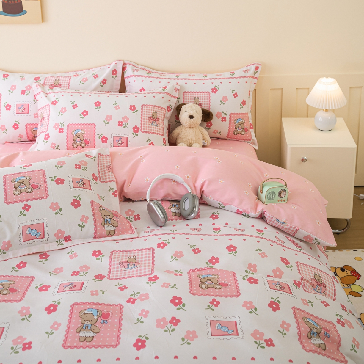 91家纺网 家纺一手货源 找家纺 梦纤绒 2026新款全棉纯棉印花四件套 花眠小宠