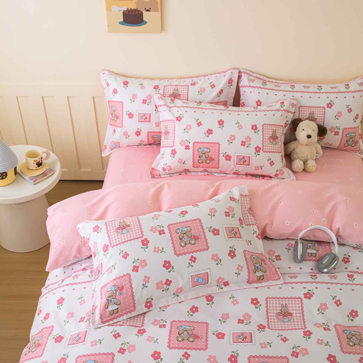 91家纺网 家纺一手货源 找家纺 梦纤绒 2026新款全棉纯棉印花四件套 花眠小宠