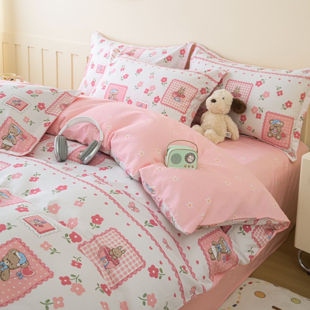 91家纺网 家纺一手货源 找家纺 梦纤绒 2026新款全棉纯棉印花四件套 花眠小宠