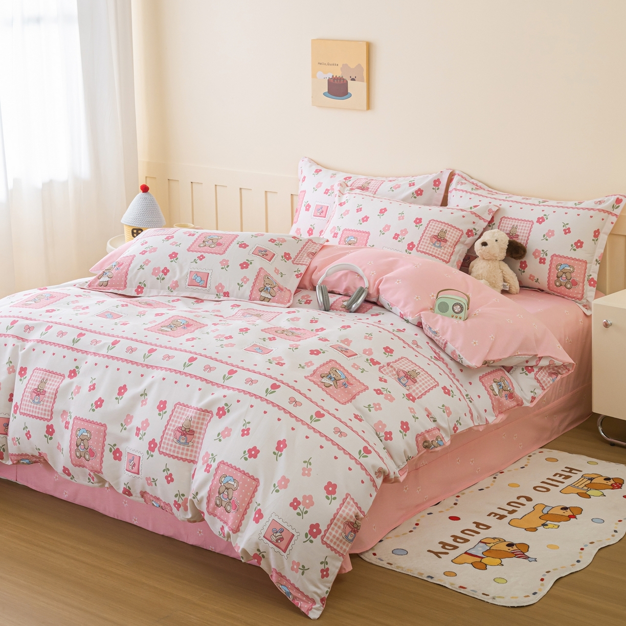 91家纺网 家纺一手货源 找家纺 梦纤绒 2026新款全棉纯棉印花四件套 花眠小宠