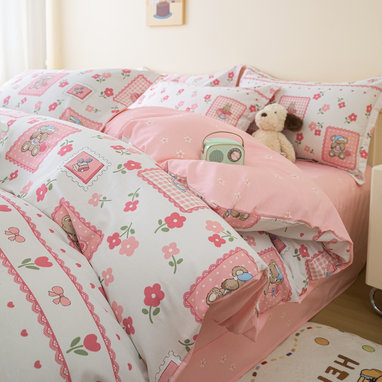 91家纺网 家纺一手货源 找家纺 梦纤绒 2026新款全棉纯棉印花四件套 花眠小宠