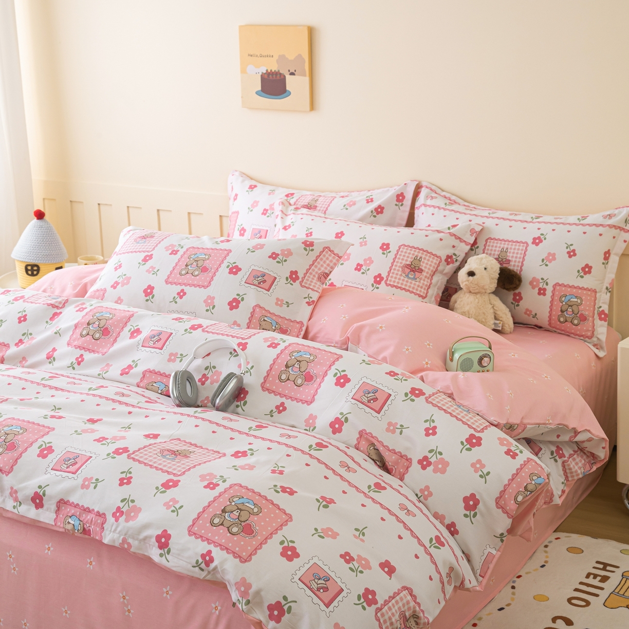 91家纺网 家纺一手货源 找家纺 梦纤绒 2026新款全棉纯棉印花四件套 花眠小宠