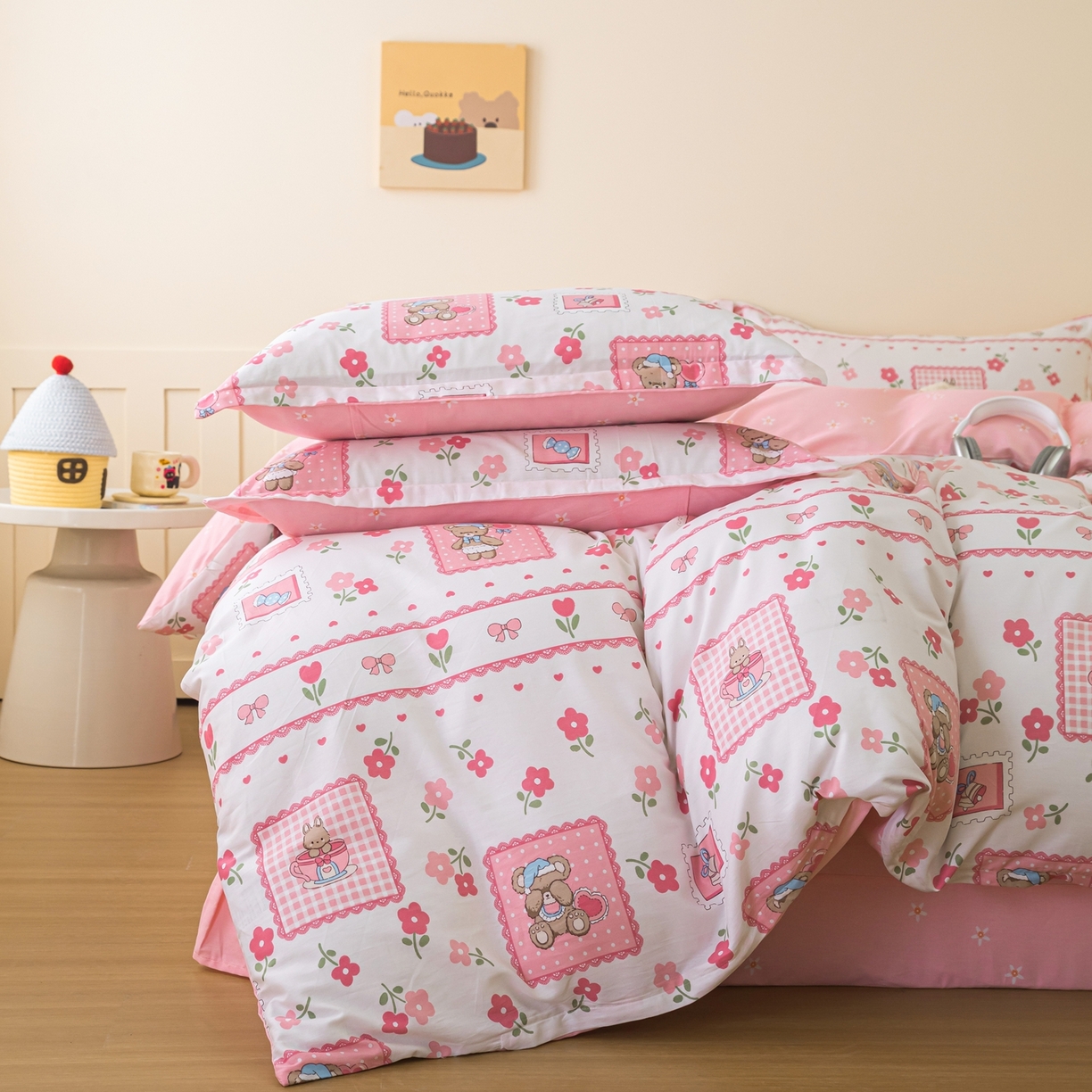 91家纺网 家纺一手货源 找家纺 梦纤绒 2026新款全棉纯棉印花四件套 花眠小宠