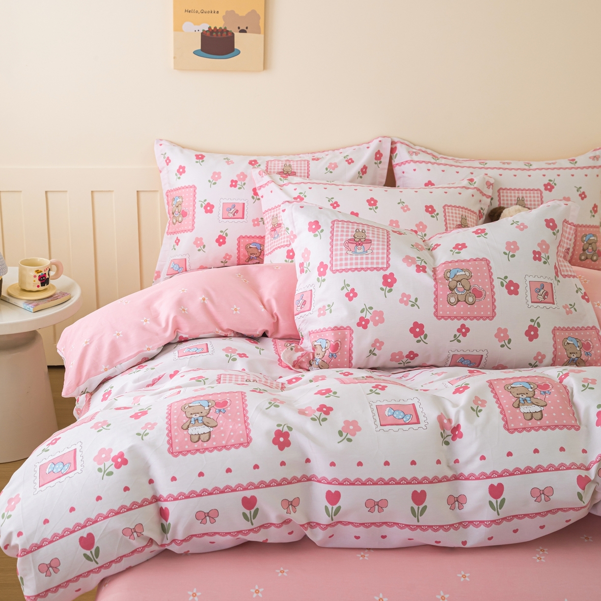 91家纺网 家纺一手货源 找家纺 梦纤绒 2026新款全棉纯棉印花四件套 花眠小宠