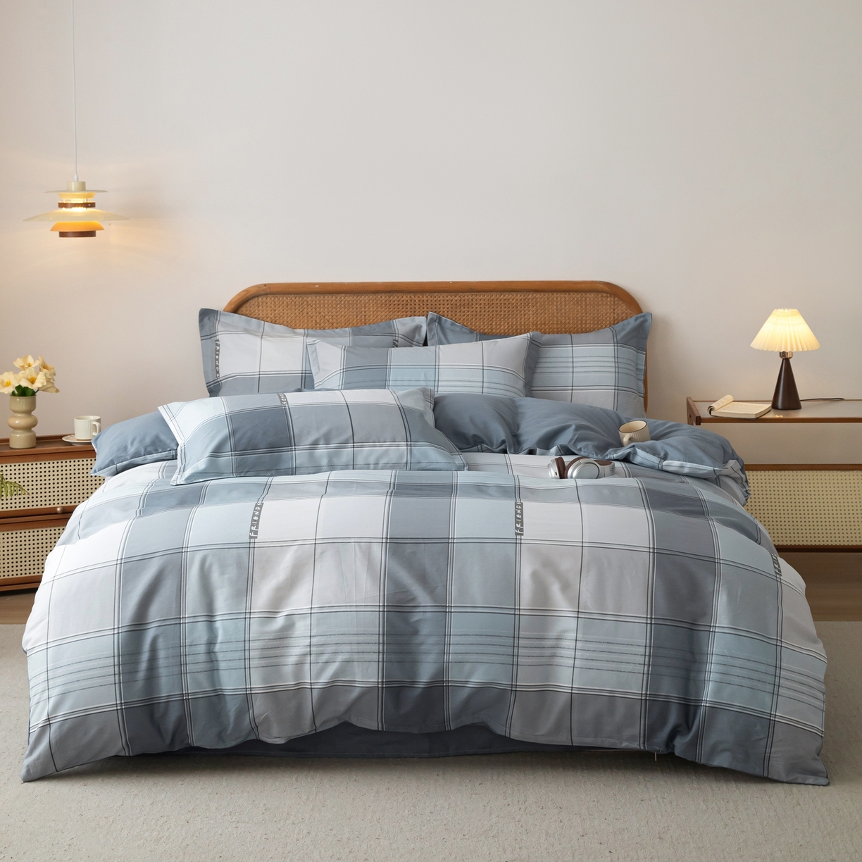 91家纺网 家纺一手货源 找家纺 梦纤绒 2026新款全棉纯棉印花四件套 方格律