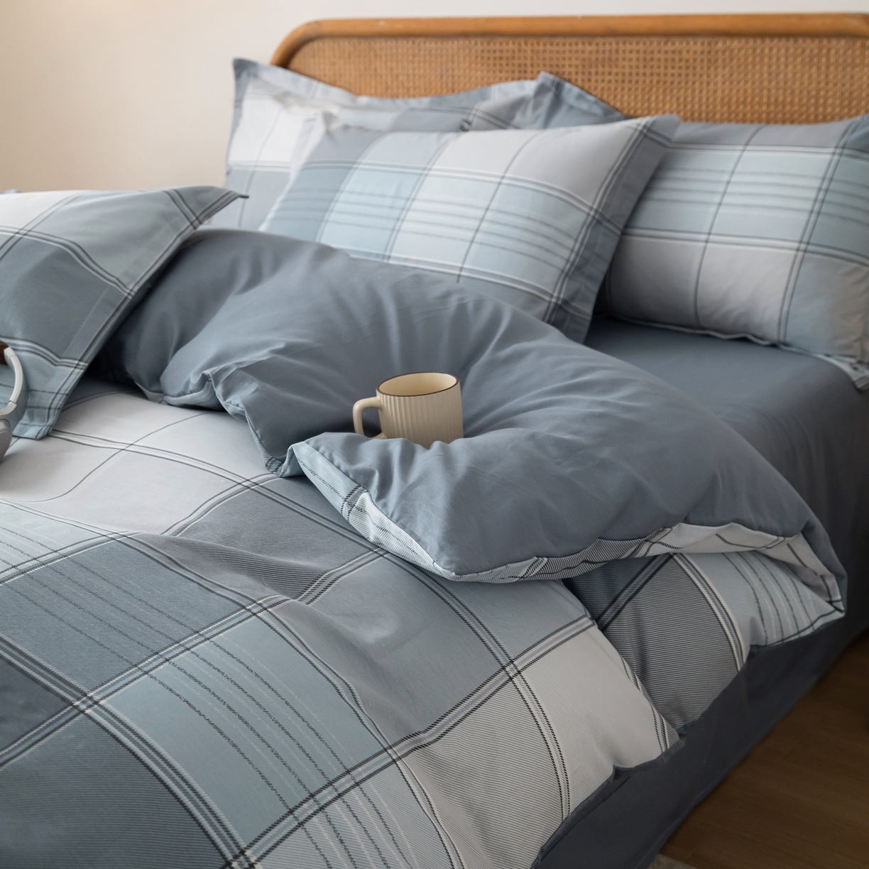 91家纺网 家纺一手货源 找家纺 梦纤绒 2026新款全棉纯棉印花四件套 方格律