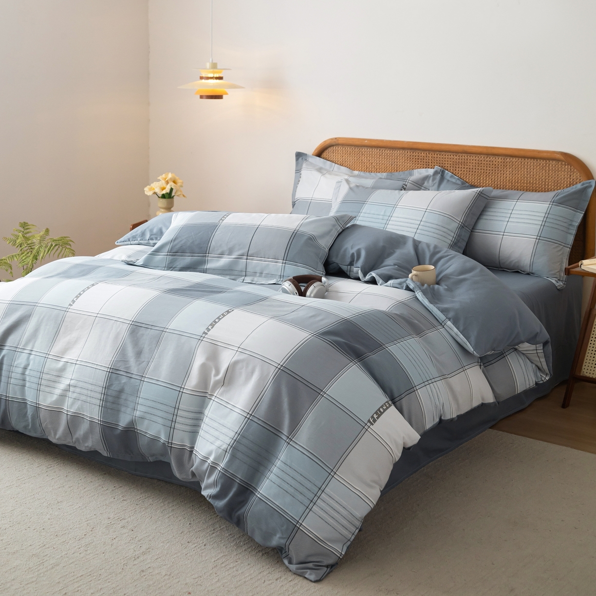 91家纺网 家纺一手货源 找家纺 梦纤绒 2026新款全棉纯棉印花四件套 方格律