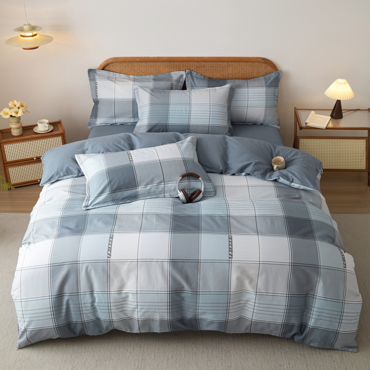 91家纺网 家纺一手货源 找家纺 梦纤绒 2026新款全棉纯棉印花四件套 方格律