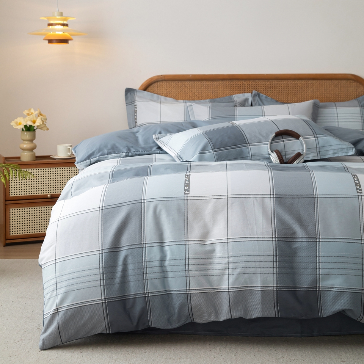 91家纺网 家纺一手货源 找家纺 梦纤绒 2026新款全棉纯棉印花四件套 方格律