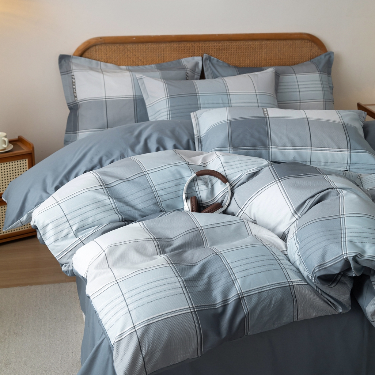 91家纺网 家纺一手货源 找家纺 梦纤绒 2026新款全棉纯棉印花四件套 方格律