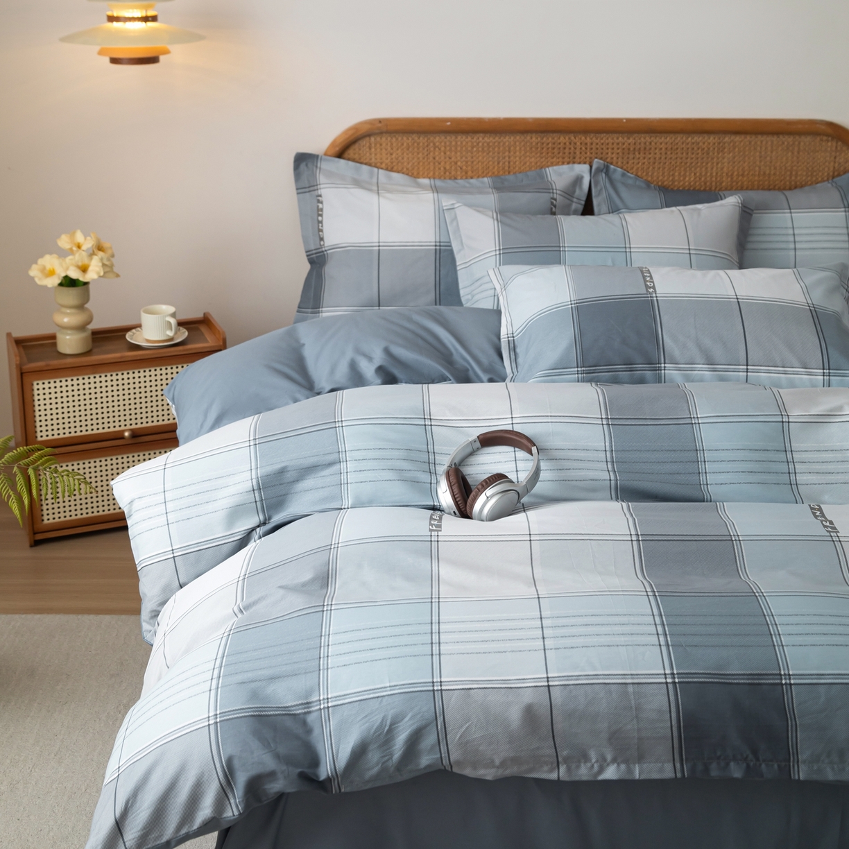 91家纺网 家纺一手货源 找家纺 梦纤绒 2026新款全棉纯棉印花四件套 方格律