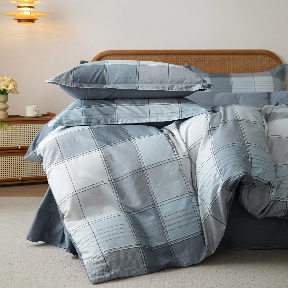 91家纺网 家纺一手货源 找家纺 梦纤绒 2026新款全棉纯棉印花四件套 方格律