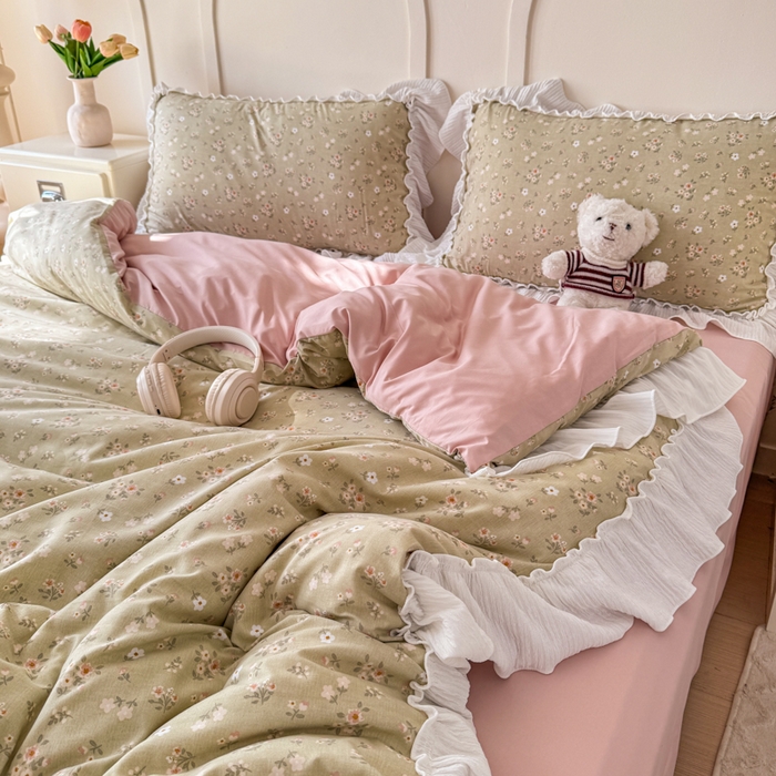 91家纺网 家纺一手货源 找家纺 橘子家 2026新款柔肤棉床单四件套 晚茶