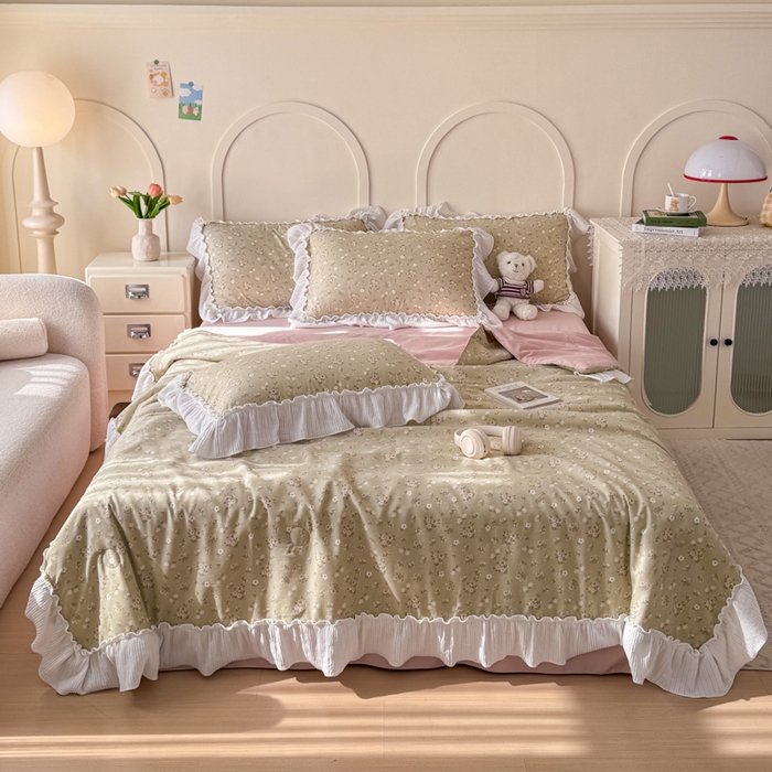 91家纺网 家纺一手货源 找家纺 橘子家 2026新款柔肤棉床单四件套 晚茶