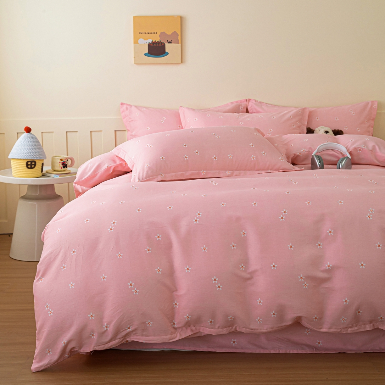 91家纺网 家纺一手货源 找家纺 梦纤绒 2026新款全棉纯棉印花四件套 粉底花