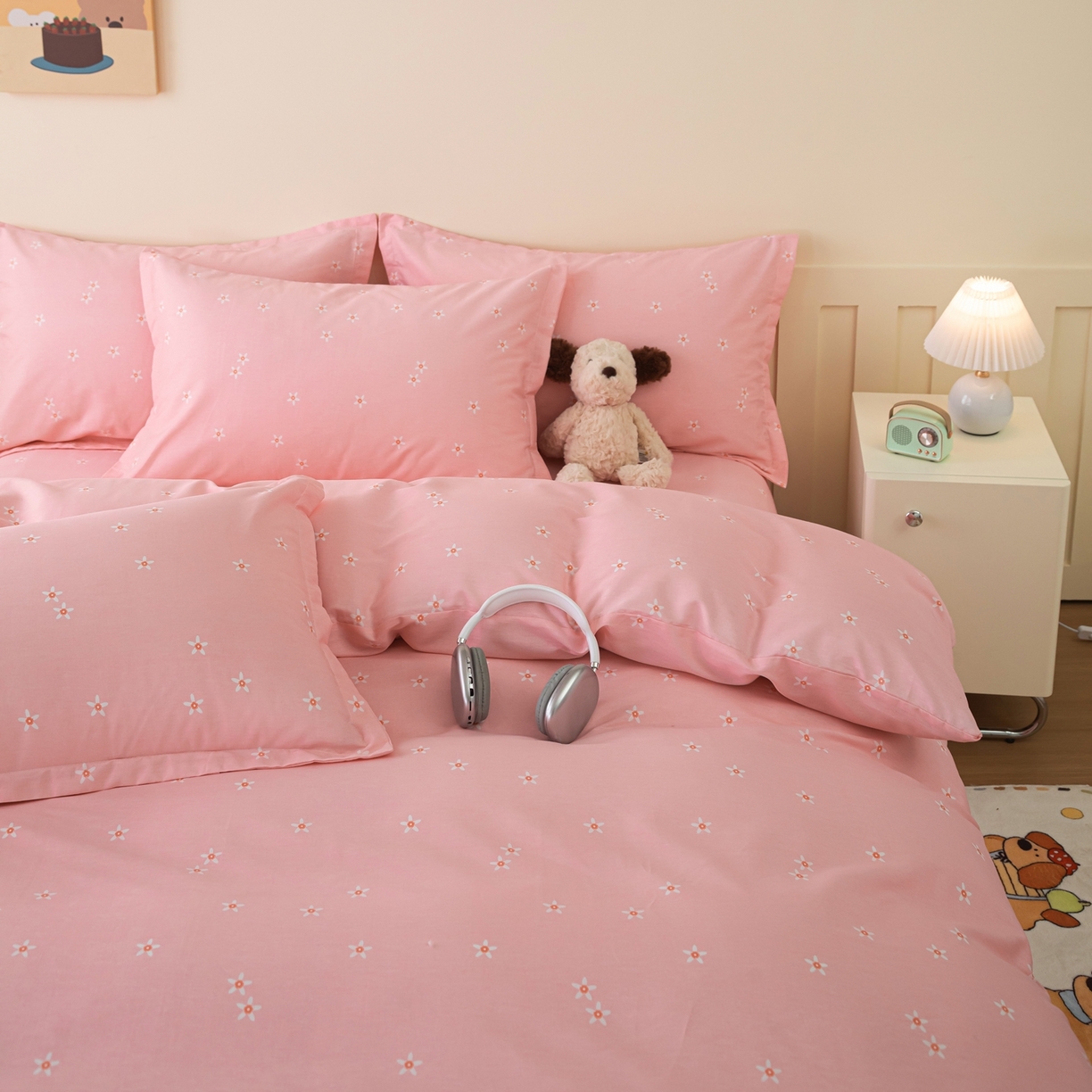 91家纺网 家纺一手货源 找家纺 梦纤绒 2026新款全棉纯棉印花四件套 粉底花