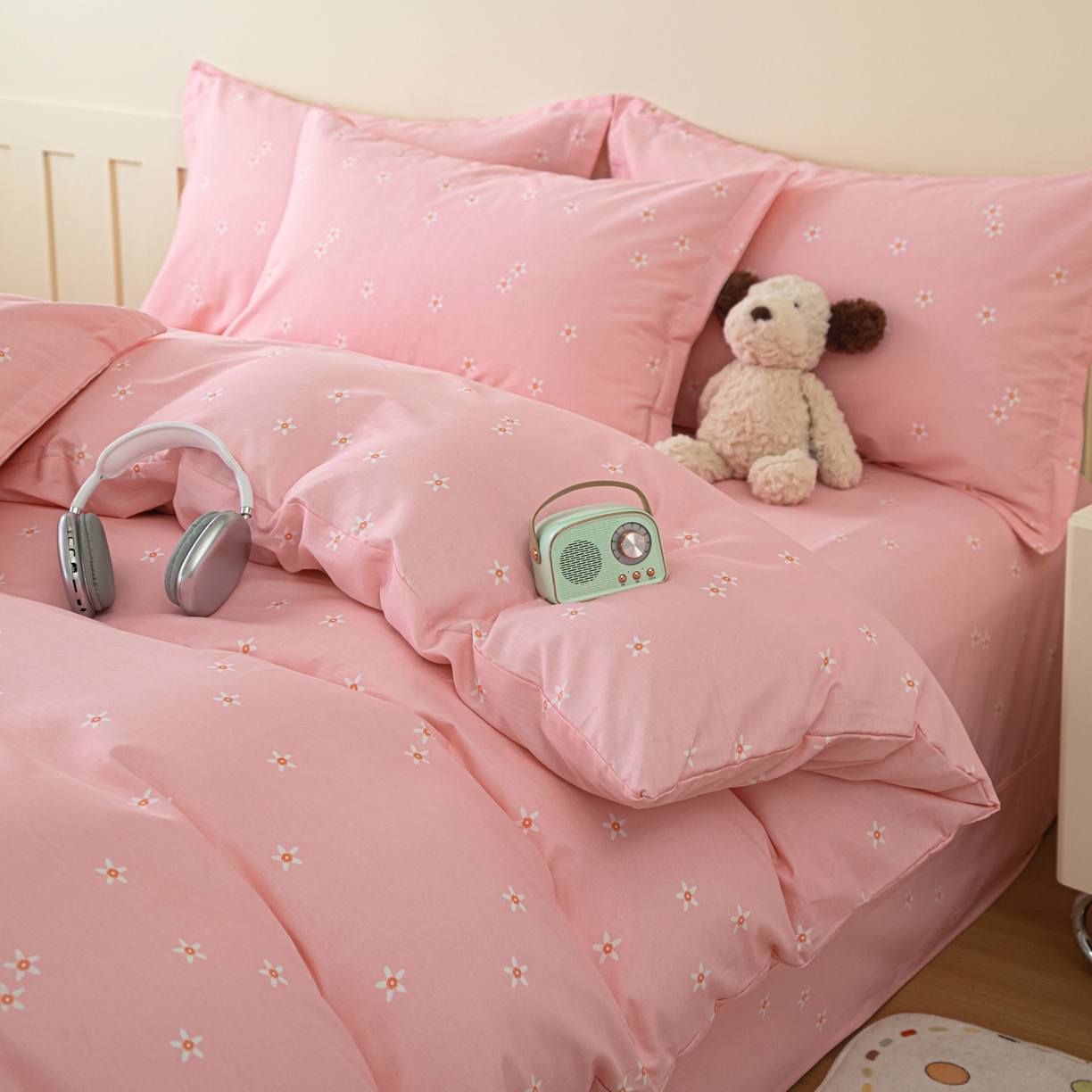 91家纺网 家纺一手货源 找家纺 梦纤绒 2026新款全棉纯棉印花四件套 粉底花