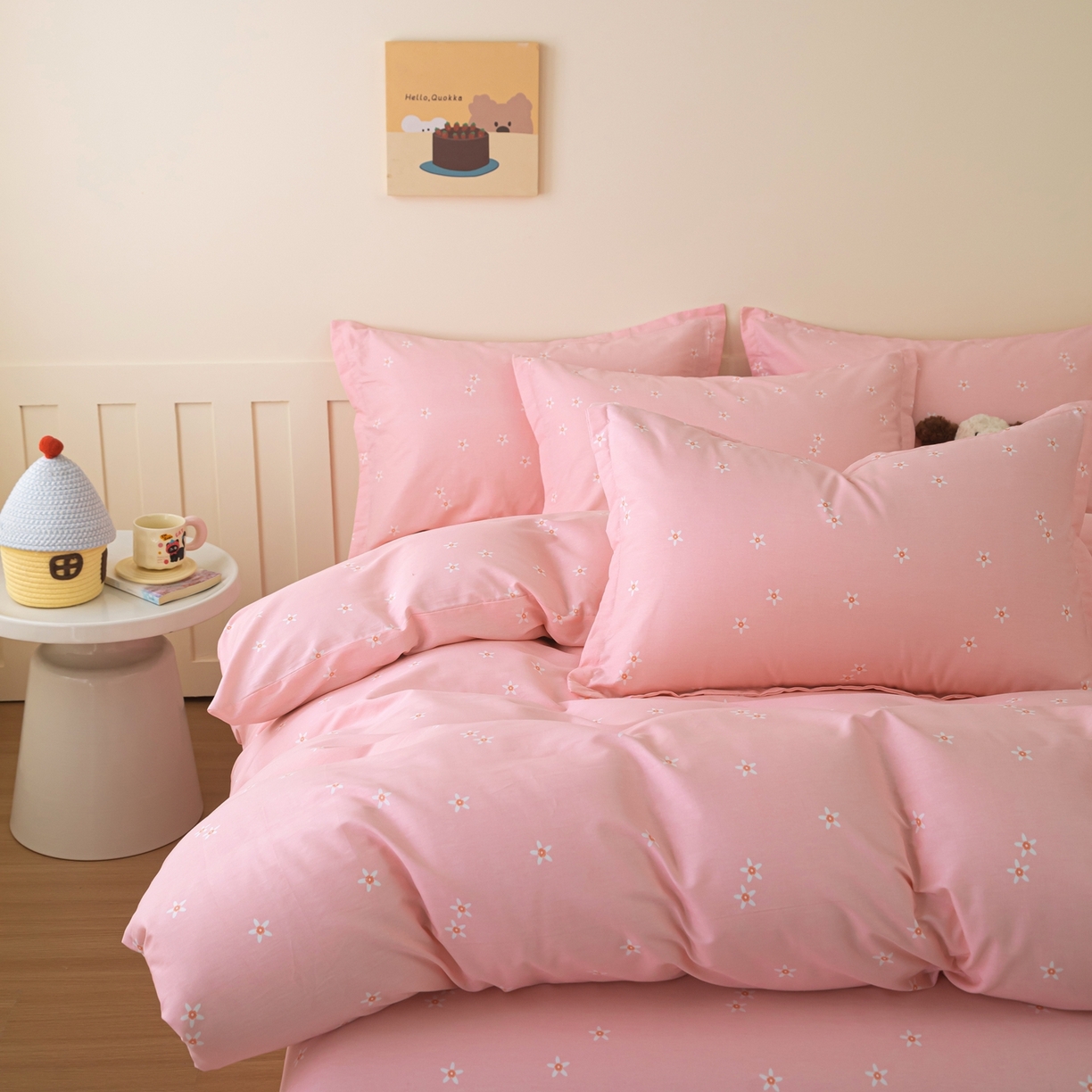 91家纺网 家纺一手货源 找家纺 梦纤绒 2026新款全棉纯棉印花四件套 粉底花