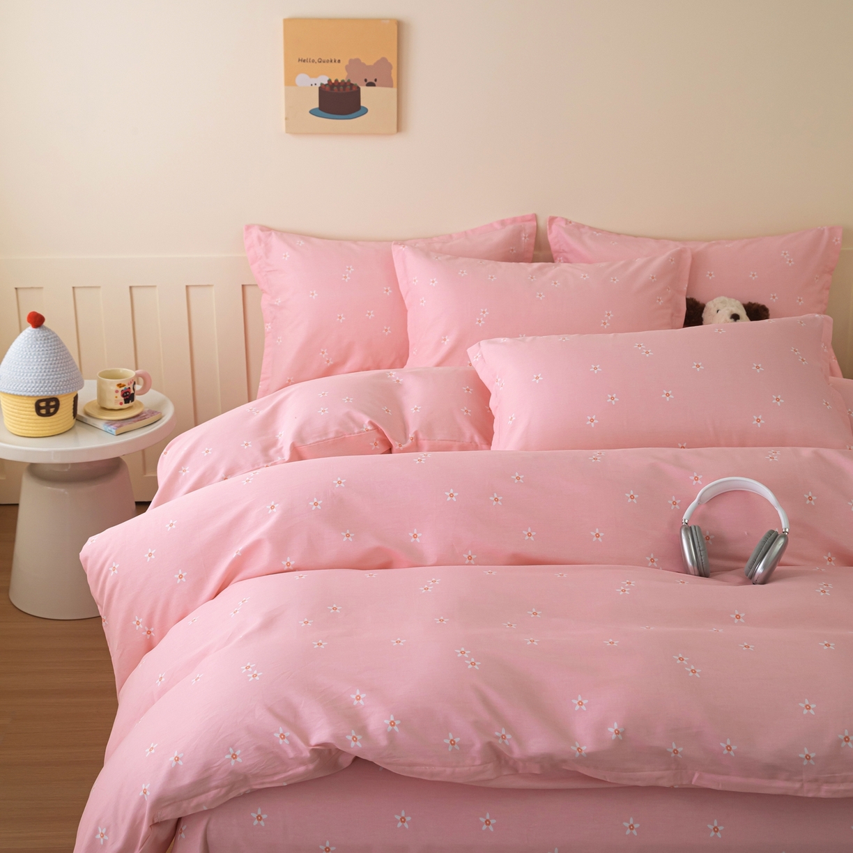 91家纺网 家纺一手货源 找家纺 梦纤绒 2026新款全棉纯棉印花四件套 粉底花