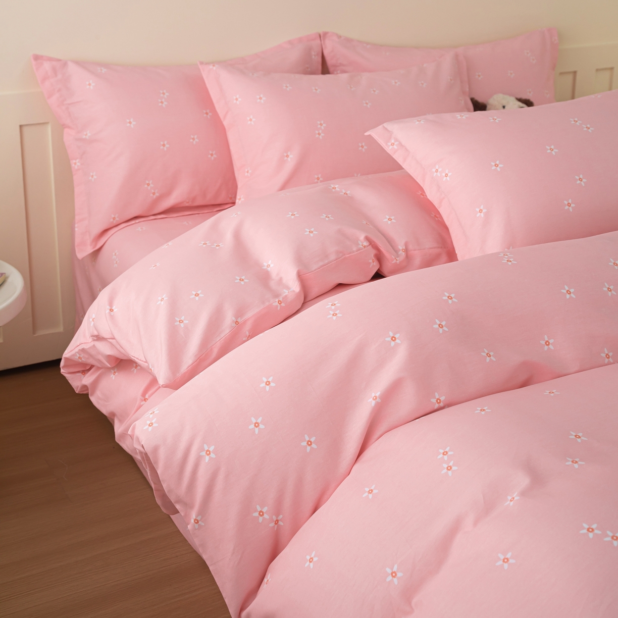 91家纺网 家纺一手货源 找家纺 梦纤绒 2026新款全棉纯棉印花四件套 粉底花