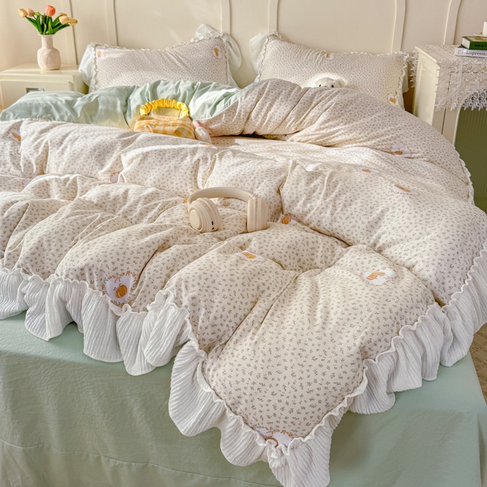 91家纺网 家纺一手货源 找家纺 橘子家 2026新款柔肤棉床单四件套 小南瓜