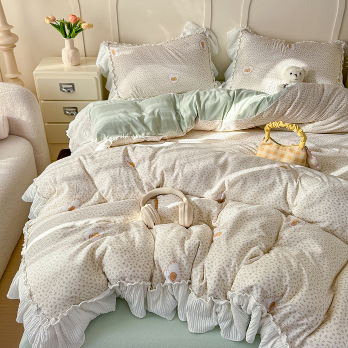 91家纺网 家纺一手货源 找家纺 橘子家 2026新款柔肤棉床单四件套 小南瓜