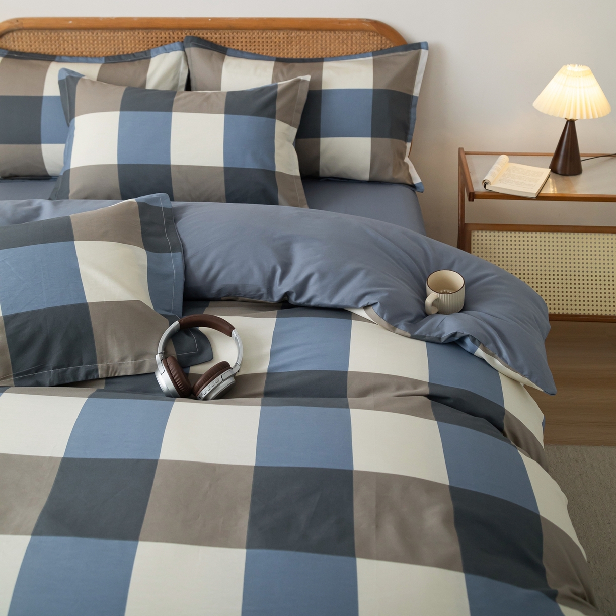 91家纺网 家纺一手货源 找家纺 梦纤绒 2026新款全棉纯棉印花四件套 方格眠